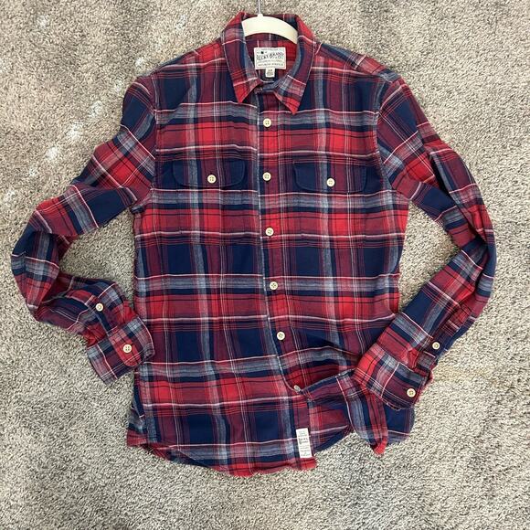 Lucky Brand Size S/P Button Down Soft Saturday Stretch Burgundy Navy - Picture 1 of 7